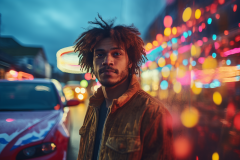 blooper1980_a_man_with_lights_around_him_near_a_car_in_the_styl_d05a2b00-7d3c-4217-afa0-d5f99f8ee7f5